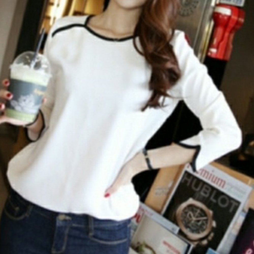 Cream Long Sleeve with Black Trim